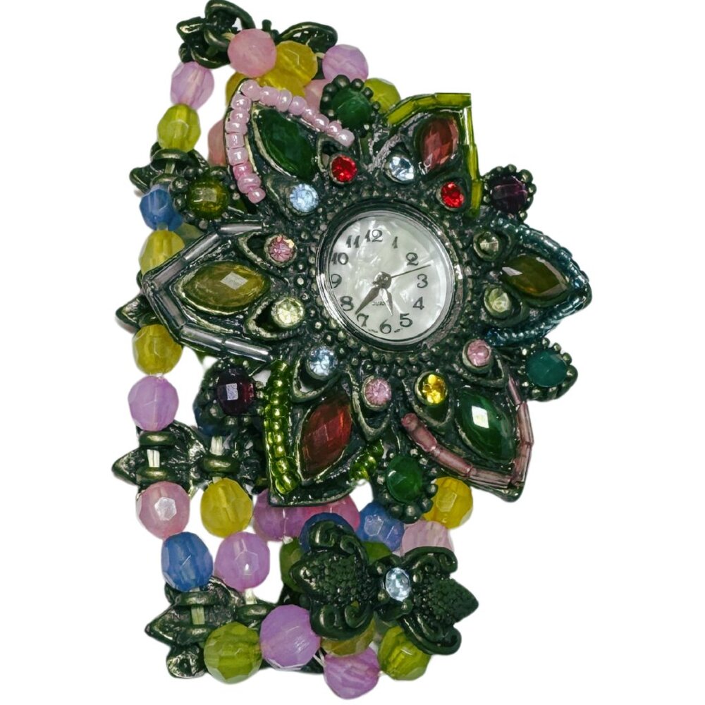 Flower Boho Beaded Watch Bracelet Colorful Funky Retro Jewelry Fairycore